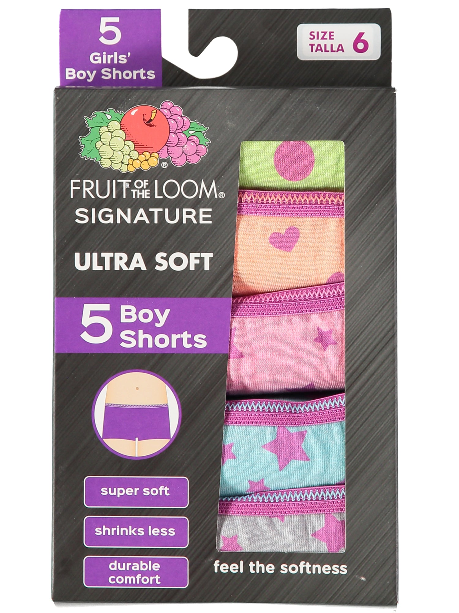 Fruit of the Loom Girls 5 Pack Boy Shorts