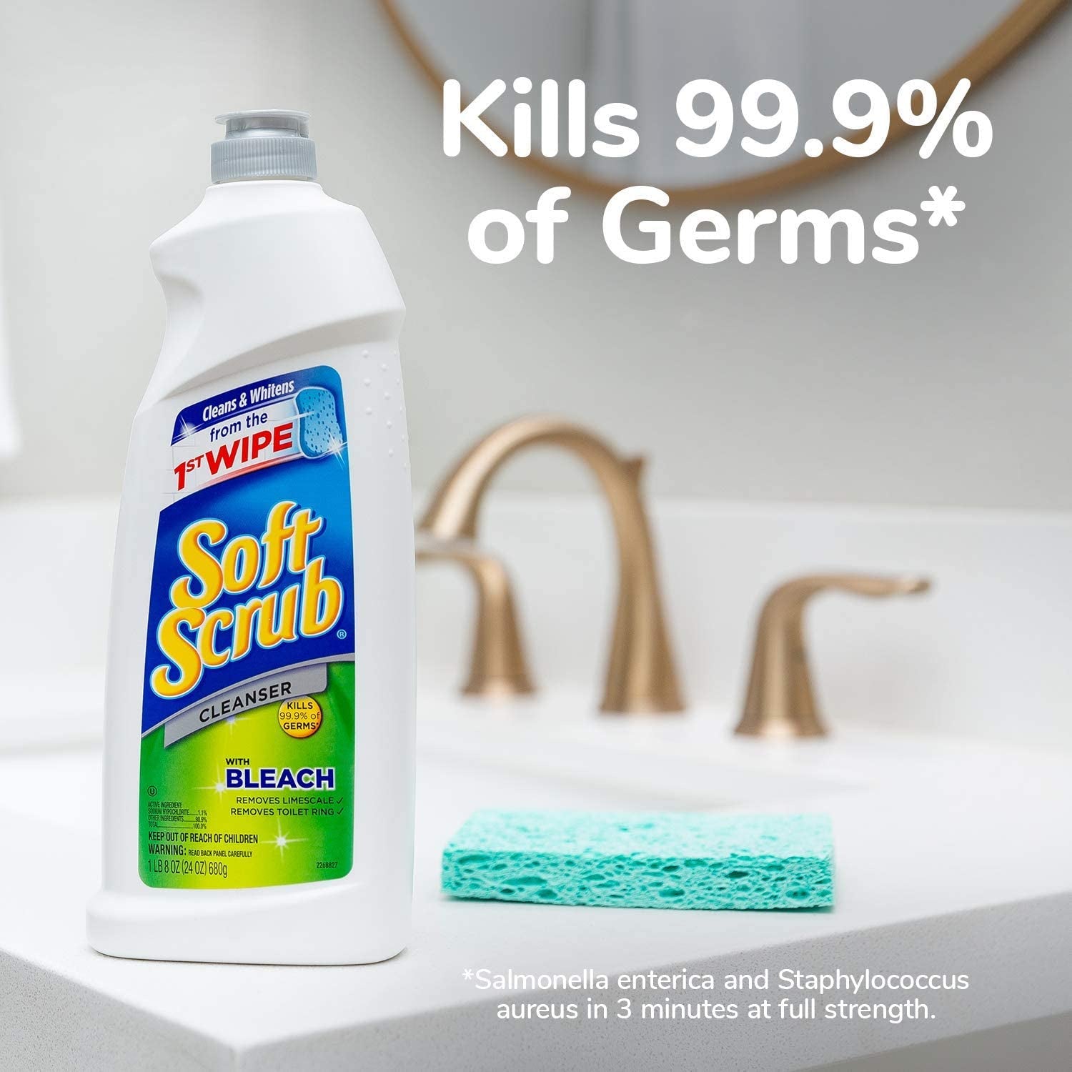 Soft Scrub Cleanser with Bleach Surface Cleaner, Kills 99.9% of Germs, 24 Fluid Ounces