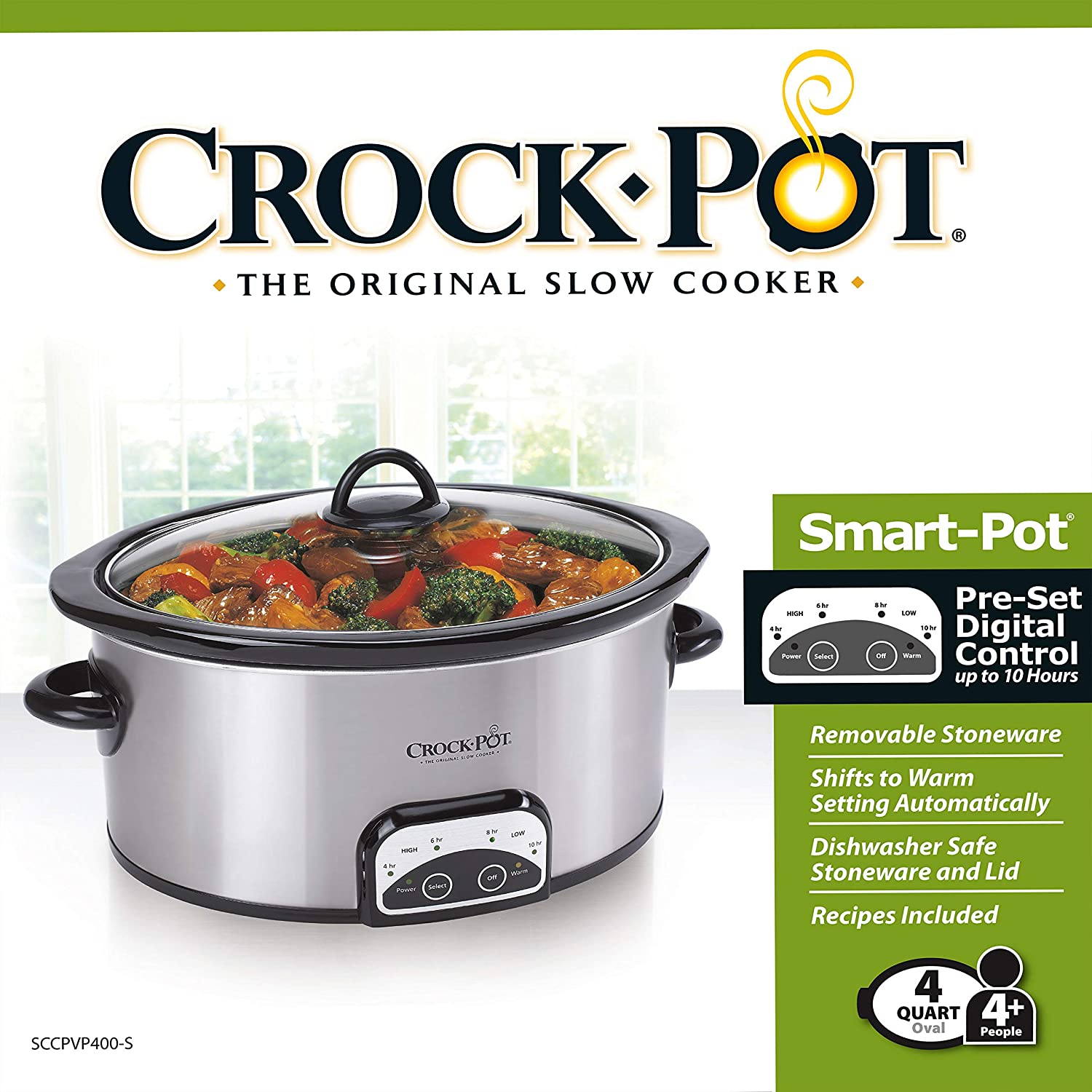 Crock-Pot 4-Quart Smart-Pot Programmable Slow Cooker, Silver – S&D