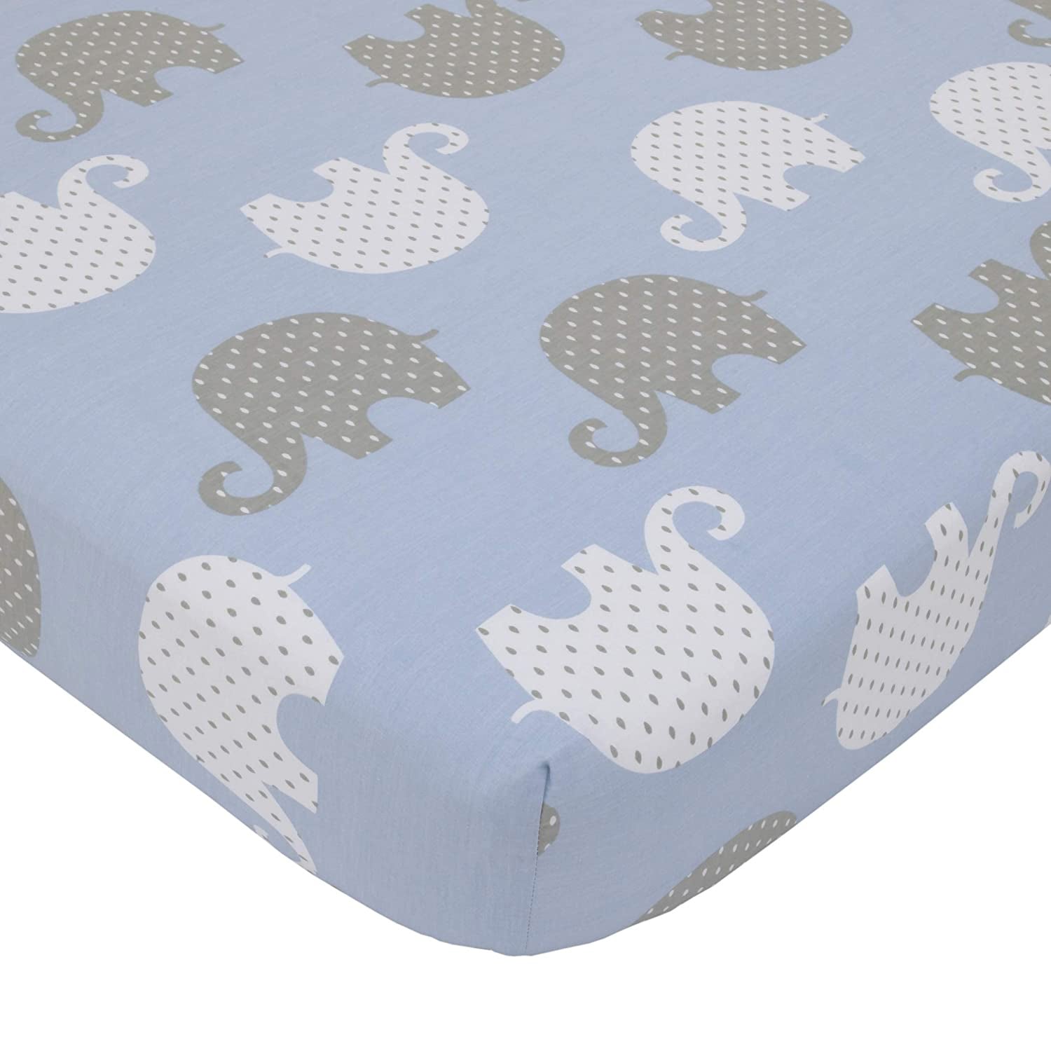 NoJo Elephant 4 Piece Nursery Crib Bedding Set, Blue/Grey/White