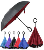 Rain Pro Reverse Folding Inverted Umbrella Windproof UV Protection with C-Shaped Handle