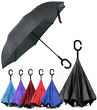Rain Pro Reverse Folding Inverted Umbrella Windproof UV Protection with C-Shaped Handle