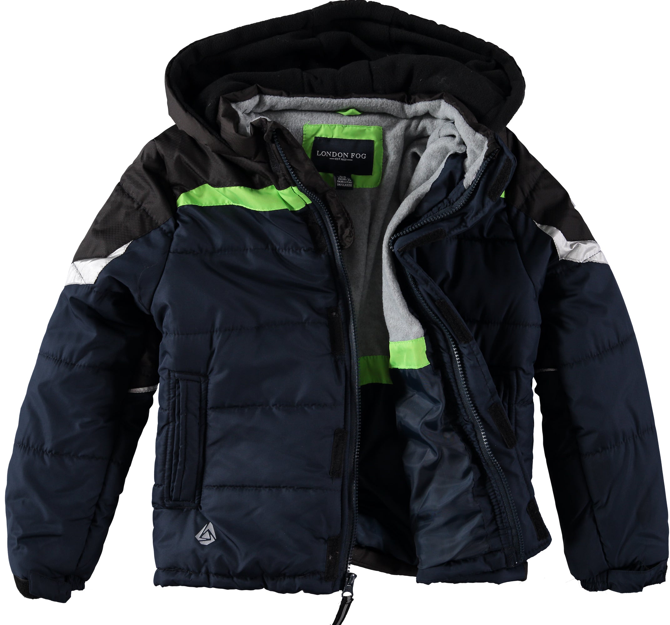 London Fog Boys 8-20 Pieced Colorblock Puffer Jacket with Hat