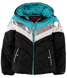 London Fog Girls 7-16 Chevron Metallic Bubble Jacket with Scarf