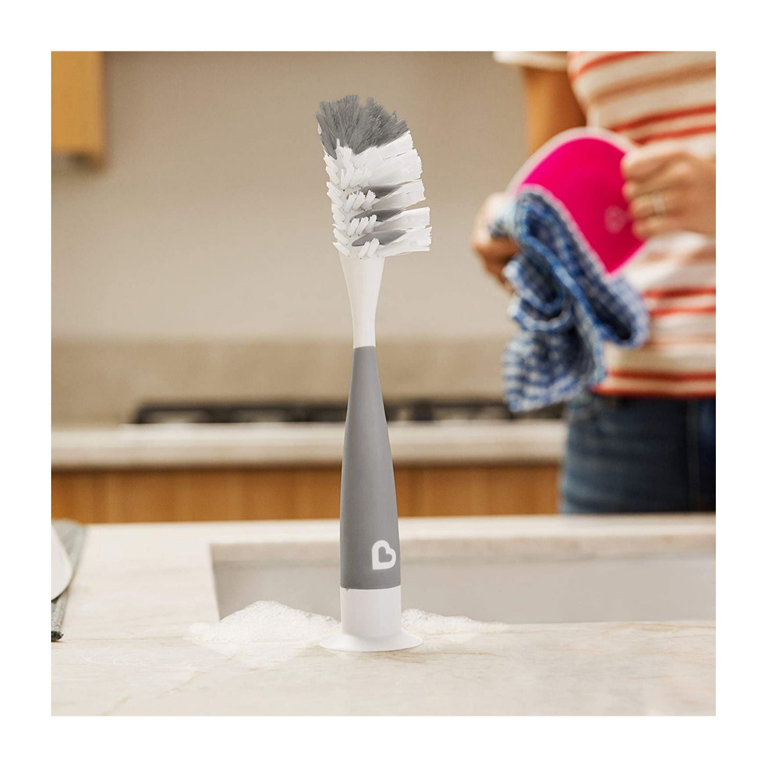 Munchkin Dual Sided Cup and Baby Bottle Brush, Includes Straw Brush, Grey