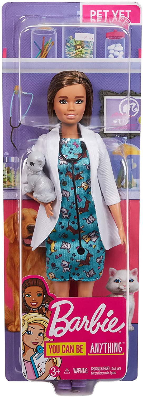 Barbie Pet Vet with Career Pet-Print Dress, Medical Coat, Shoes and Kitty Patient