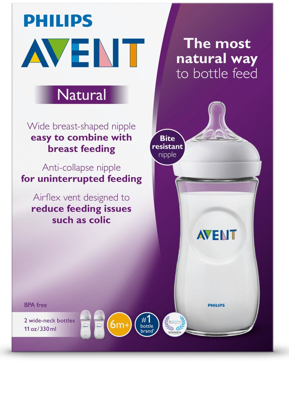 Philips Avent Natural Baby Bottle, Clear, 11 Oz, 2 Pack