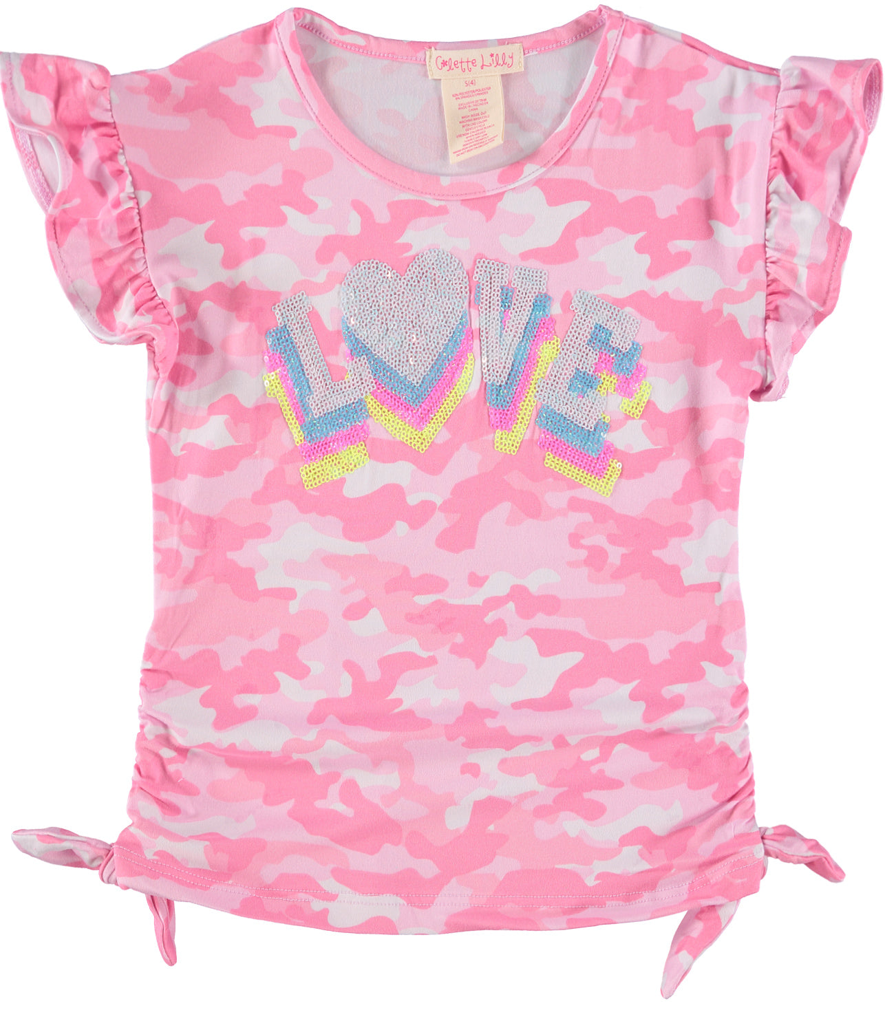 Colette Lilly Girls 2T-4T Love Sequin Side Cinch Top with Hair Scrunchie