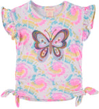 Colette Lilly Girls 4-6X Butterfly Sequin Side Cinch Top with Hair Scrunchie