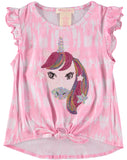 Colette Lilly Girls 4-6X Unicorn Sequin Front Tie Knot Top with Hair Scrunchie