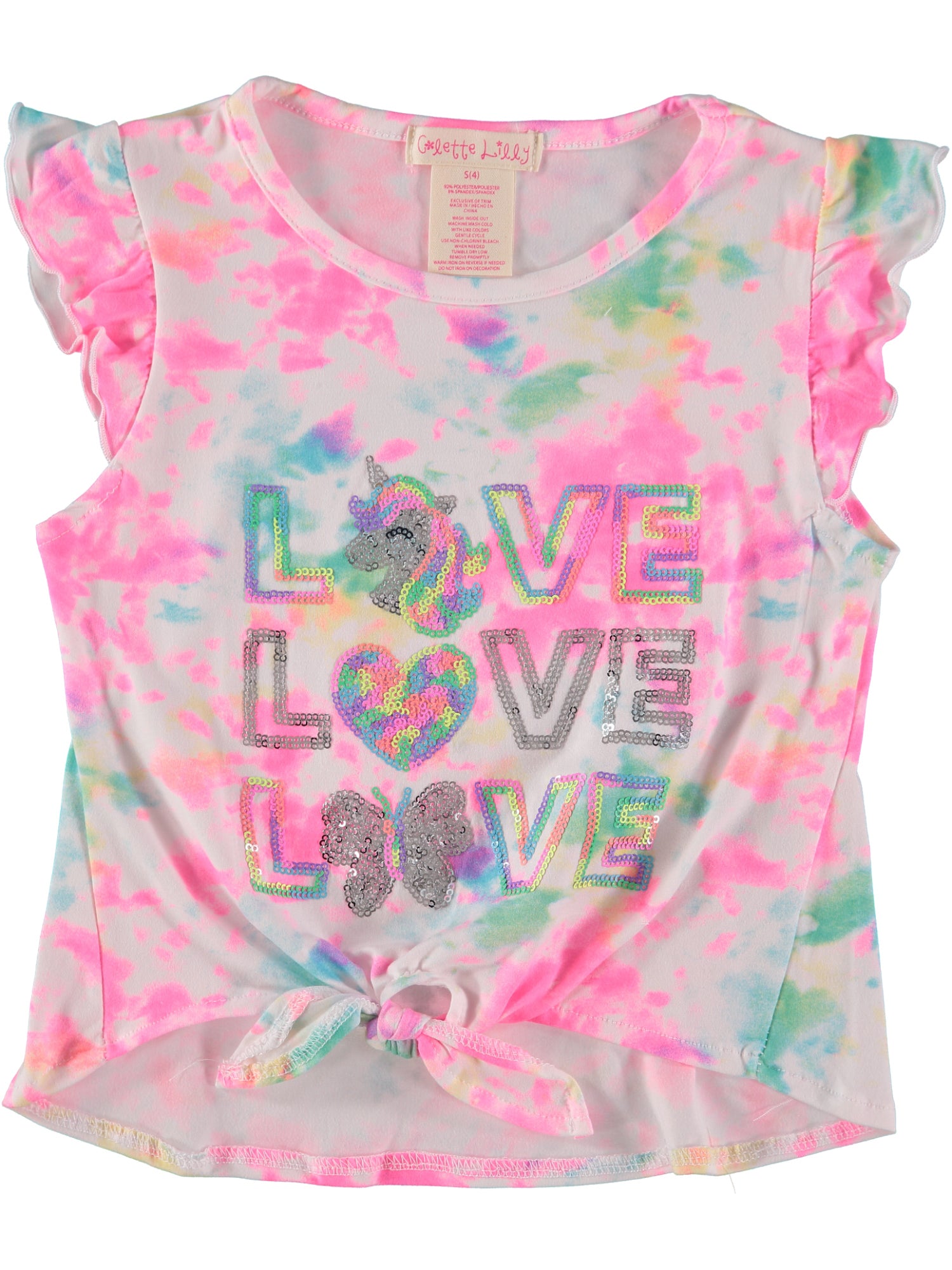 Colette Lilly Girls 2T-4T Love Sequin Front Tie Knot Top with Hair Scrunchie