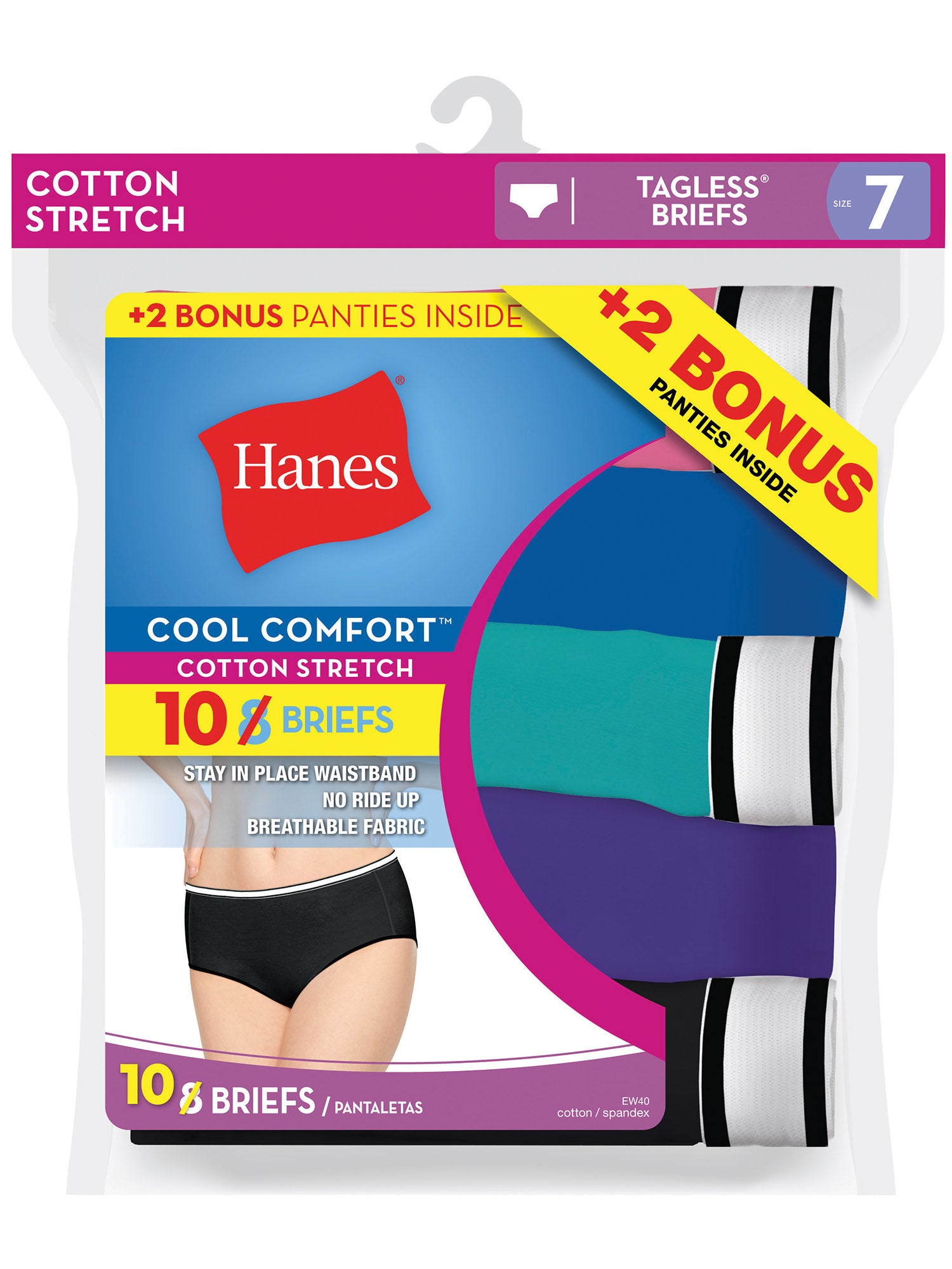 HANES HER WAY Pack Of 2 White Cotton Stretch Panties Size 5 - New