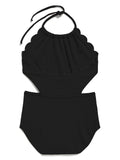 Bathing Suit Girls Textured Scallop-Edged Cutout One Piece Swimsuit