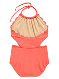Bathing Suit Girls Textured Scallop-Edged Cutout One Piece Swimsuit