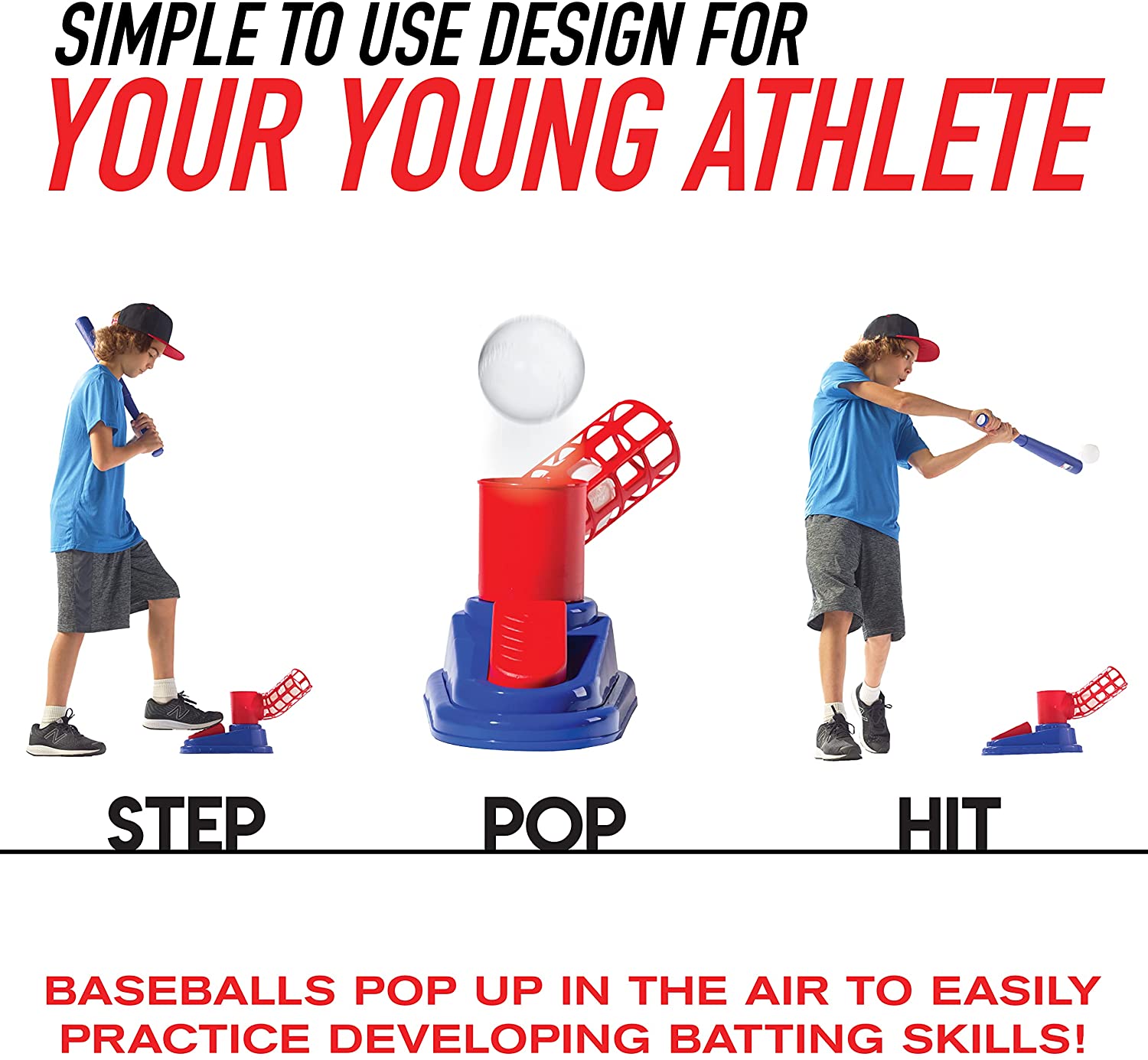 Children's Baseball Pitcher - Pop A Pitch Baseball Hitter With Teen  Baseball Bat+3 Plastic Baseballs - Boys+girls' Baseball Toys, Red/blue  Suitable For Outdoor Toys For Children Over 5 Years Old - Temu