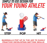 Franklin MLB Pop A Pitch Baseball Batting Machine with Youth Bat + 3 Plastic Baseballs