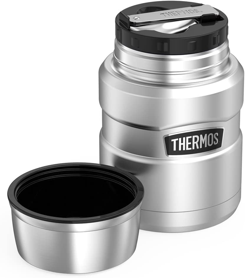 THERMOS Stainless King Vacuum-Insulated Food Jar with Spoon, 16 Ounce,  Matte Gre