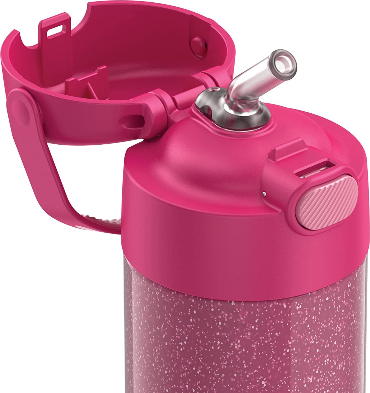 Thermos FUNTAINER 12 Ounce Stainless Steel Straw Bottle, Glitter Pink