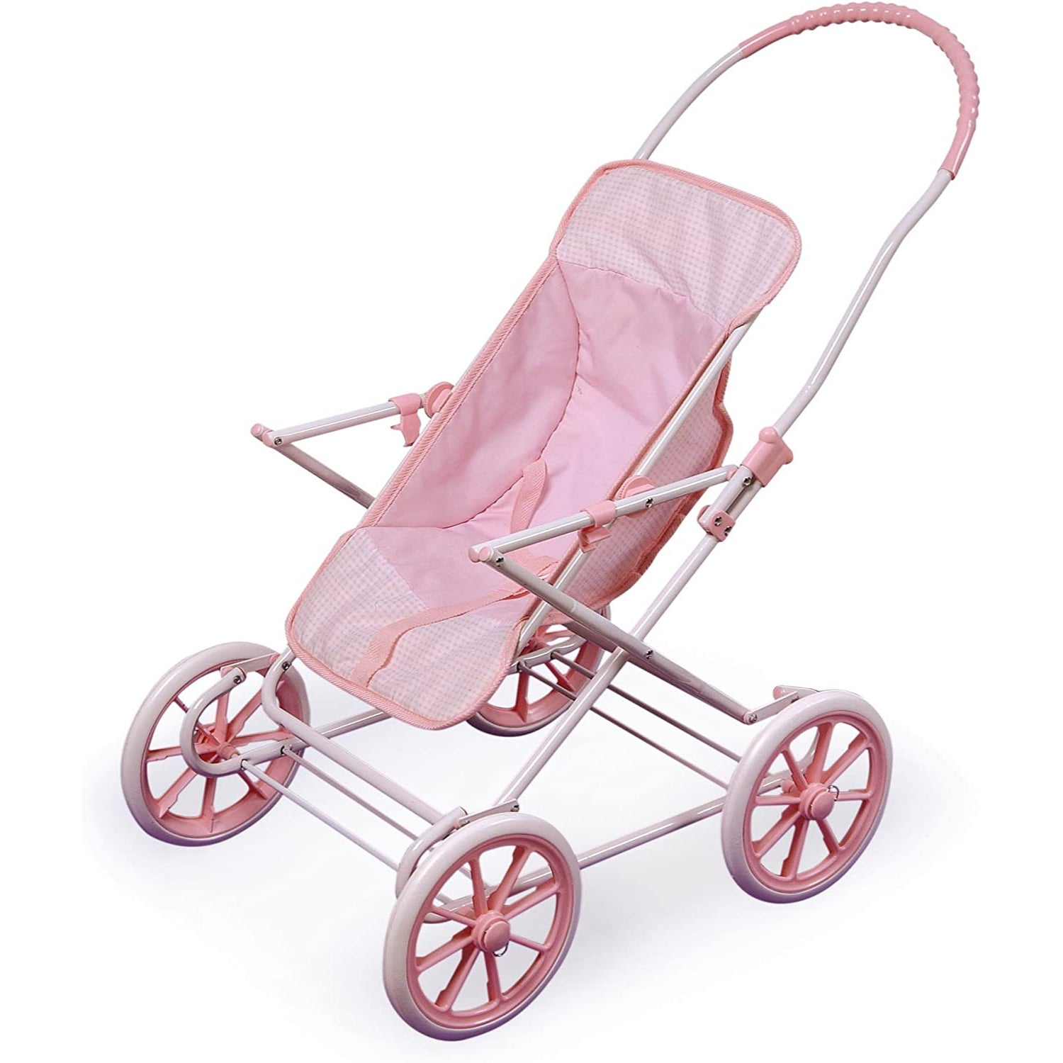 badger basket double doll stroller pink & white gingham Badger Basket 3-in-1 Doll Pram, Carrier, and Stroller, Pink Gingham – S&D Kids
