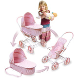 Badger Basket 3-in-1 Doll Pram, Carrier, and Stroller, Pink Gingham