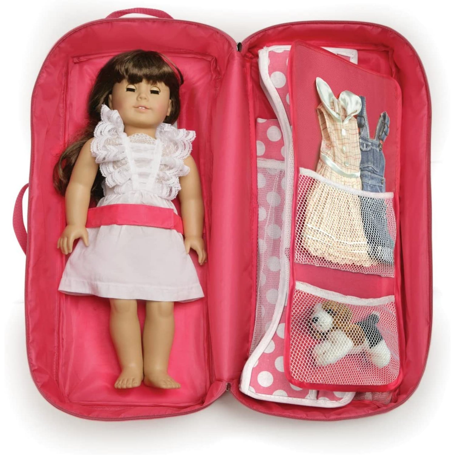 Badger Basket Doll Travel Case with Bed and Bedding - Dark Pink (fits 18'' Dolls)