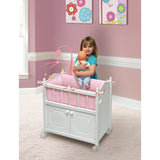 Badger Basket Cabinet Doll Crib with Gingham Bedding, Musical Mobile, Wheels, and Free Personalizati