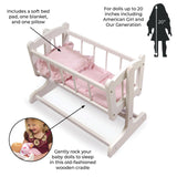 Badger Basket Heirloom Style Doll Cradle with Bedding – White/Pink