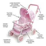 Badger Basket Folding Double Front-to-Back Doll Stroller – Pink/Gingha – S&D Kids