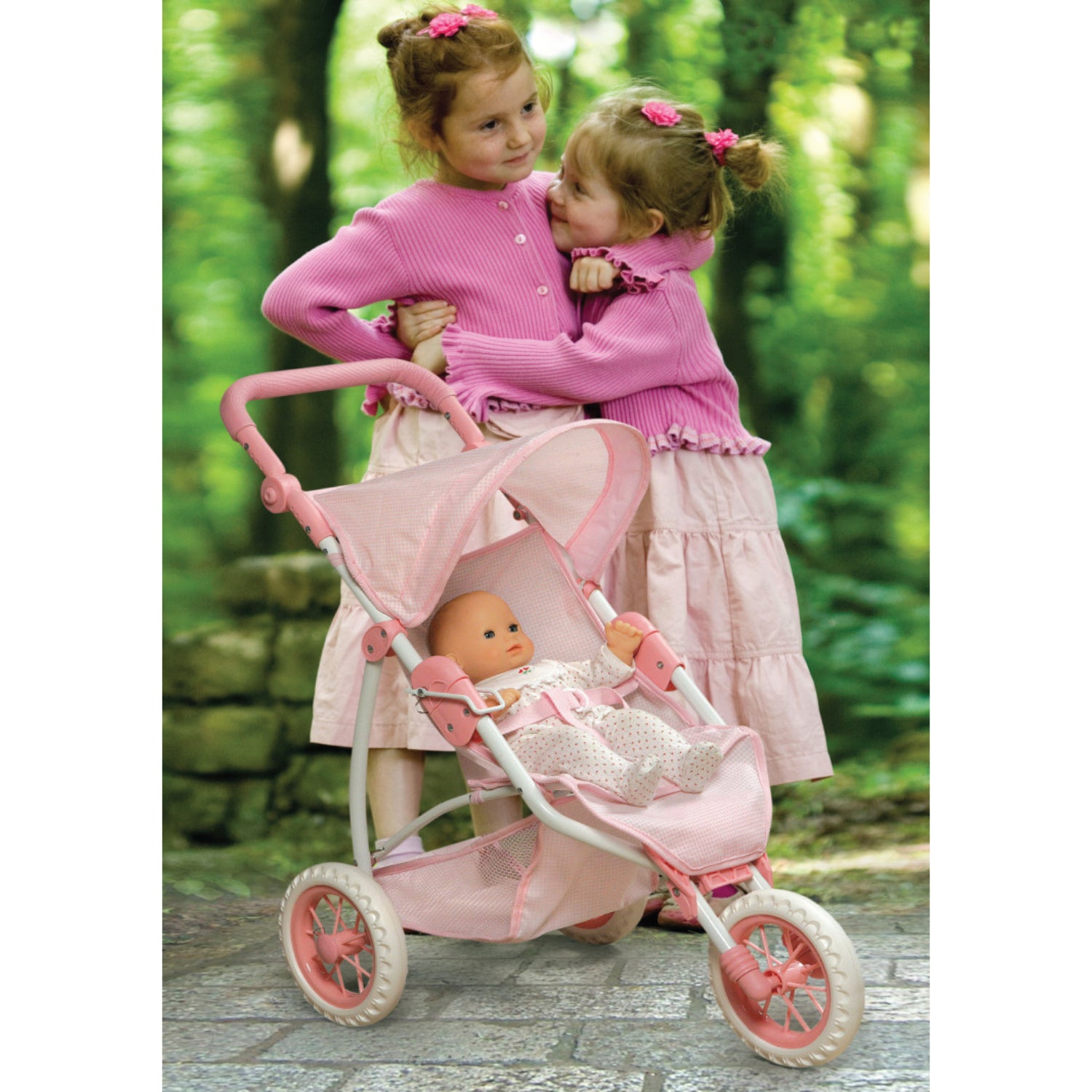 Badger Basket Folding Three Wheel Doll Jogging Stroller – Pink/Gingham – S&D Kids