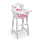 Badger Basket Doll High Chair with Accessories and Free Personalization Kit – White/Pink/Chevron