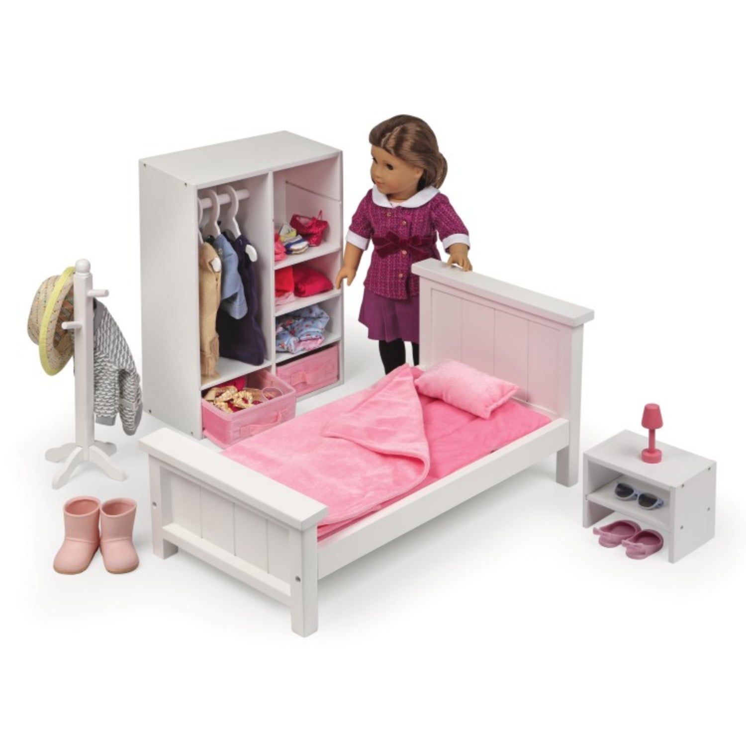 Badger Basket Bedroom Furniture Set for 18 inch Dolls – White/Pink