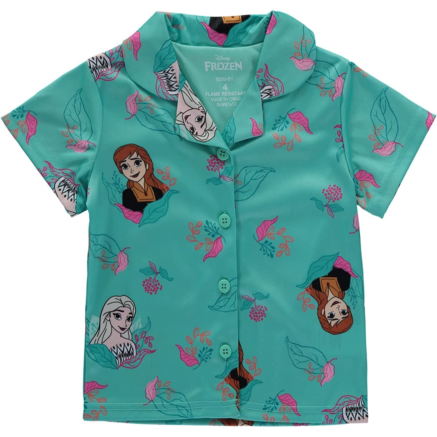 Disney Girls 4-10 Frozen 2-Piece Coat Sleep Shirt with Shorts Pajama Set