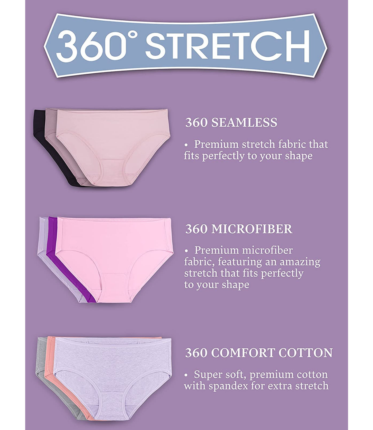 Fruit of the Loom Womens 360 Stretch Comfort Cotton 6-Pack Bikini – S&D Kids