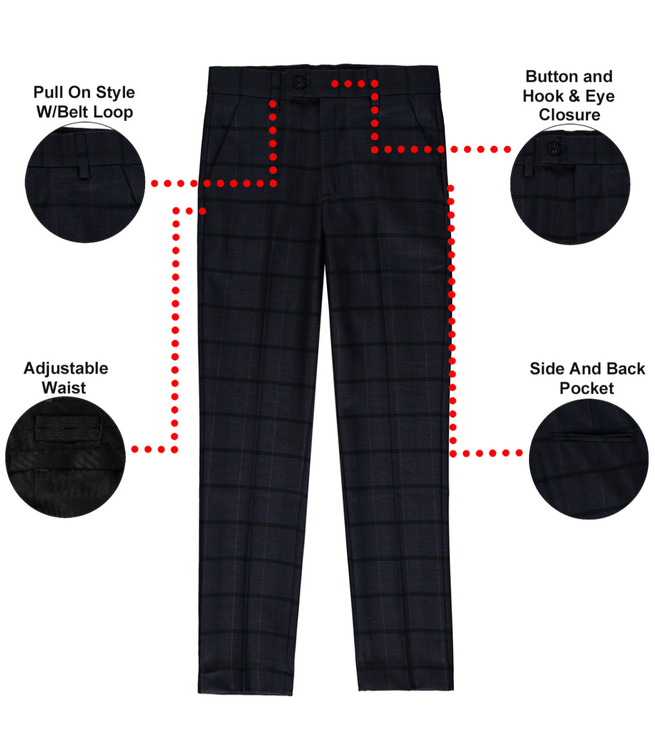 Leo Zachary Boys 4 16 Adjustable Waist Slim Fit Rust Glen Plaid