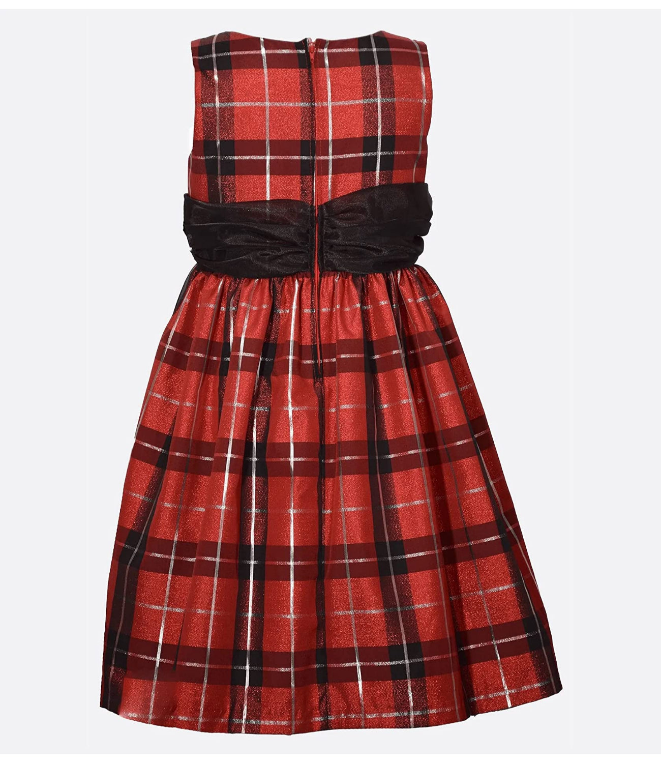 Bonnie Jean Girls 2-6X Red Black Taffeta Plaid Chiffon Bow Holiday Dress
