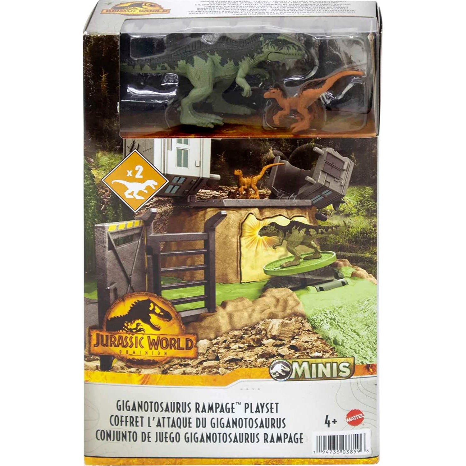 Universal Jurassic World Dominion Minis Giganotosaurus Rampage Playset with 2 Mini Dinosaur Figures