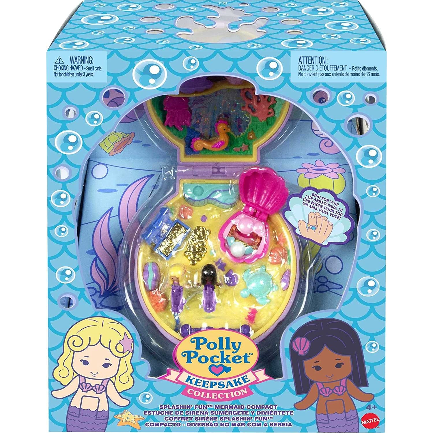 Polly Pocket Keepsake Collection Mermaid Dreams Collectible Compact,  Under-The-Sea Theme, Special Box, 2 Mermaid Dolls, Wearable Ring & More