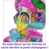 Mattel Polly Pocket Unicorn Forest Compact Tea Party-Themed Playset with Glitter Horn, 2 Micro Dolls