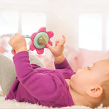 Infantino Spin & Teethe Gummy Pink Flower Rattle - Easy to Grab, Chewy Rings, Multi-Texutre Petals,