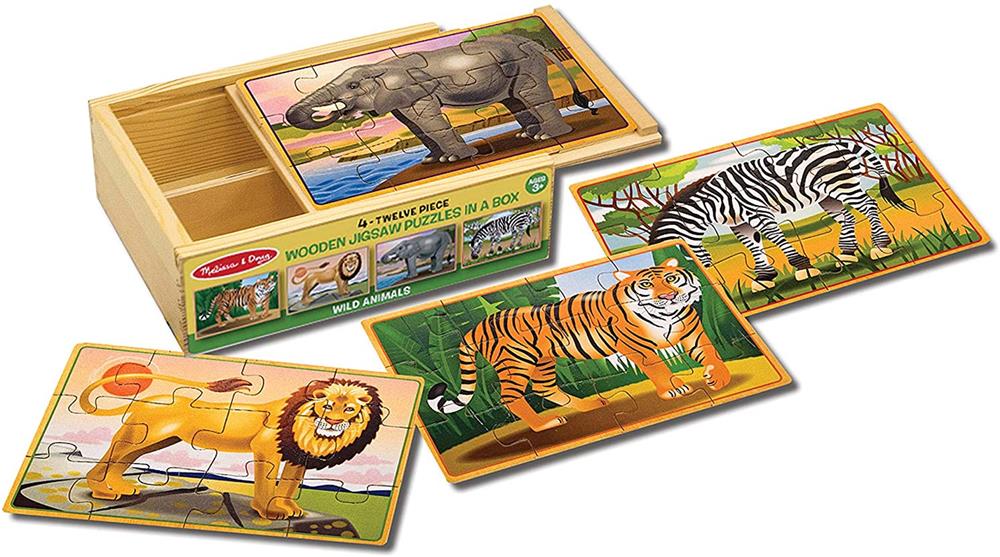 Melissa and Doug Wooden Jigsaw Puzzles in a Box - Wild Animals