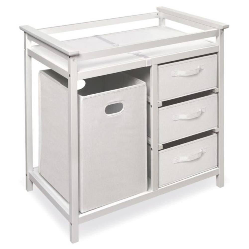 Badger Basket Modern Baby Changing Table with Hamper and 3 Baskets – White