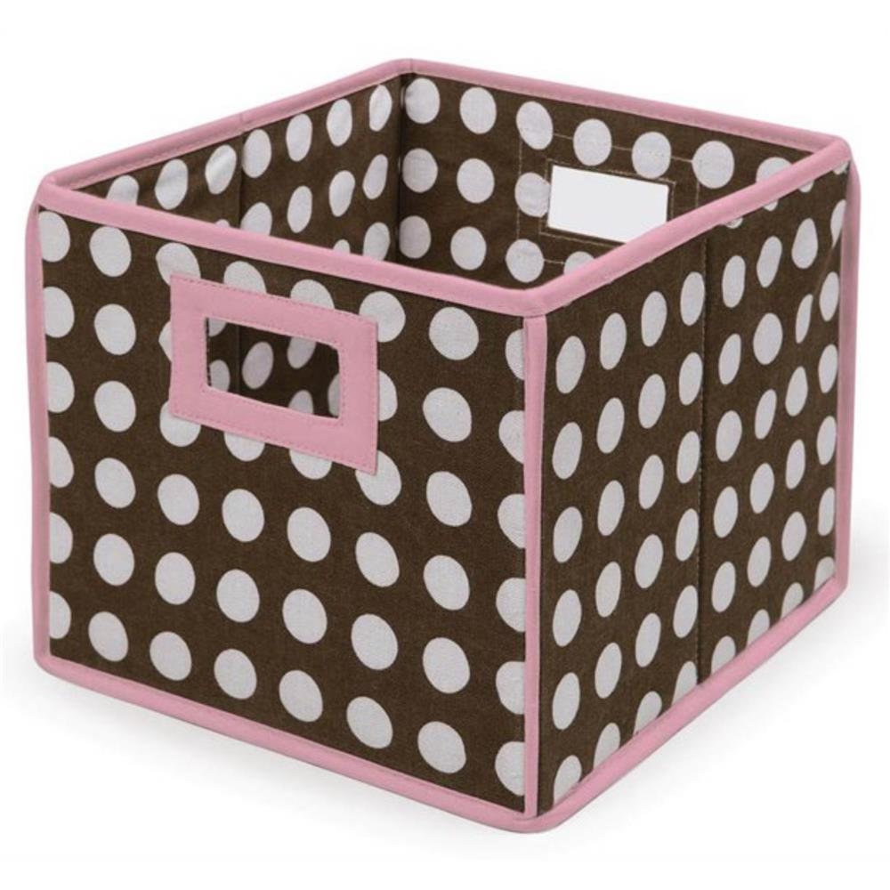 Badger Basket Folding Trim Polka Dot Fabric Storage Cube, Pink and Brown Polka Dot