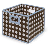 Badger Basket Folding Hamper/Storage Bin, Brown Polka Dots with Blue Trim