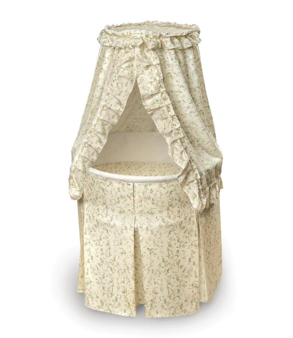 Badger Basket Empress Round Baby Bassinet with Canopy – Ecru and Leaf Print Bedding
