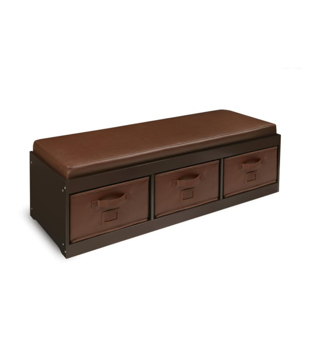 Badger Basket Kid’s Storage Bench with Cushion and Three Bins – Espresso
