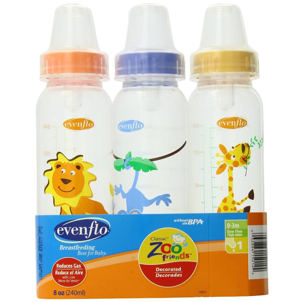 Evenflo Classic Zoo Friends Standard Bottles 8 oz 3 Each