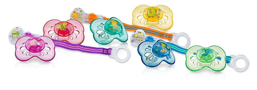 Nuby Brites Combo Includes 2 Classic Oval Pacifiers and 1 Pacifinder, Colors May Vary
