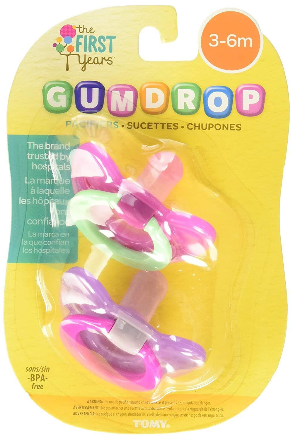 The First Years Gumdrop 2 Pack Pacifiers, 3-6 Months, Colors May Vary