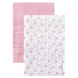 Hudson Baby Girls 2 Pack Cotton Muslin Swaddle Blankets