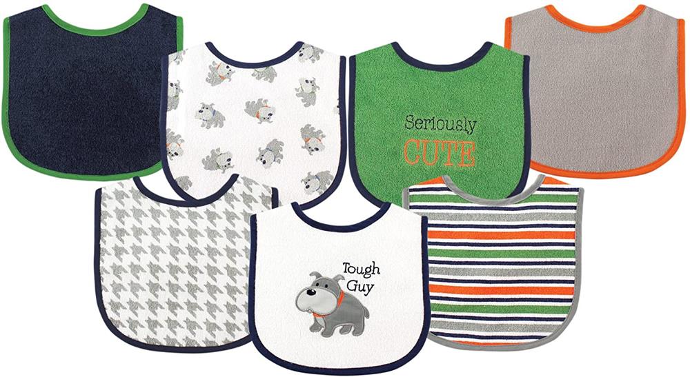 Luvable Friends Unisex Baby Cotton Terry Drooler Bibs with PEVA Back, Dog